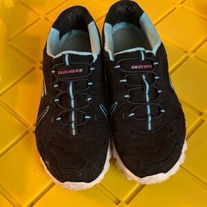Skechers Black Sneakers with Pink Logo and Light Blue Accents